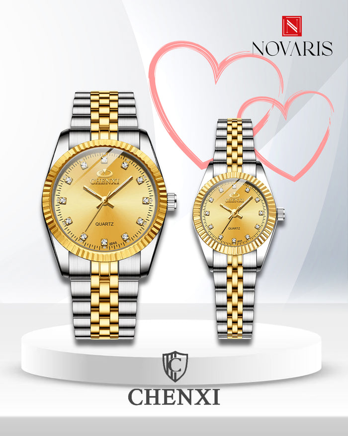 PAREJA RELOJ CHENXI DORADO (INCLUYE 2 RELOJES)