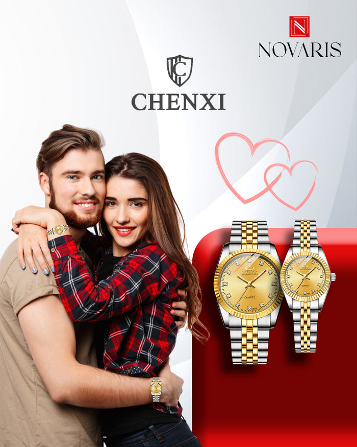 PAREJA RELOJ CHENXI DORADO (INCLUYE 2 RELOJES)