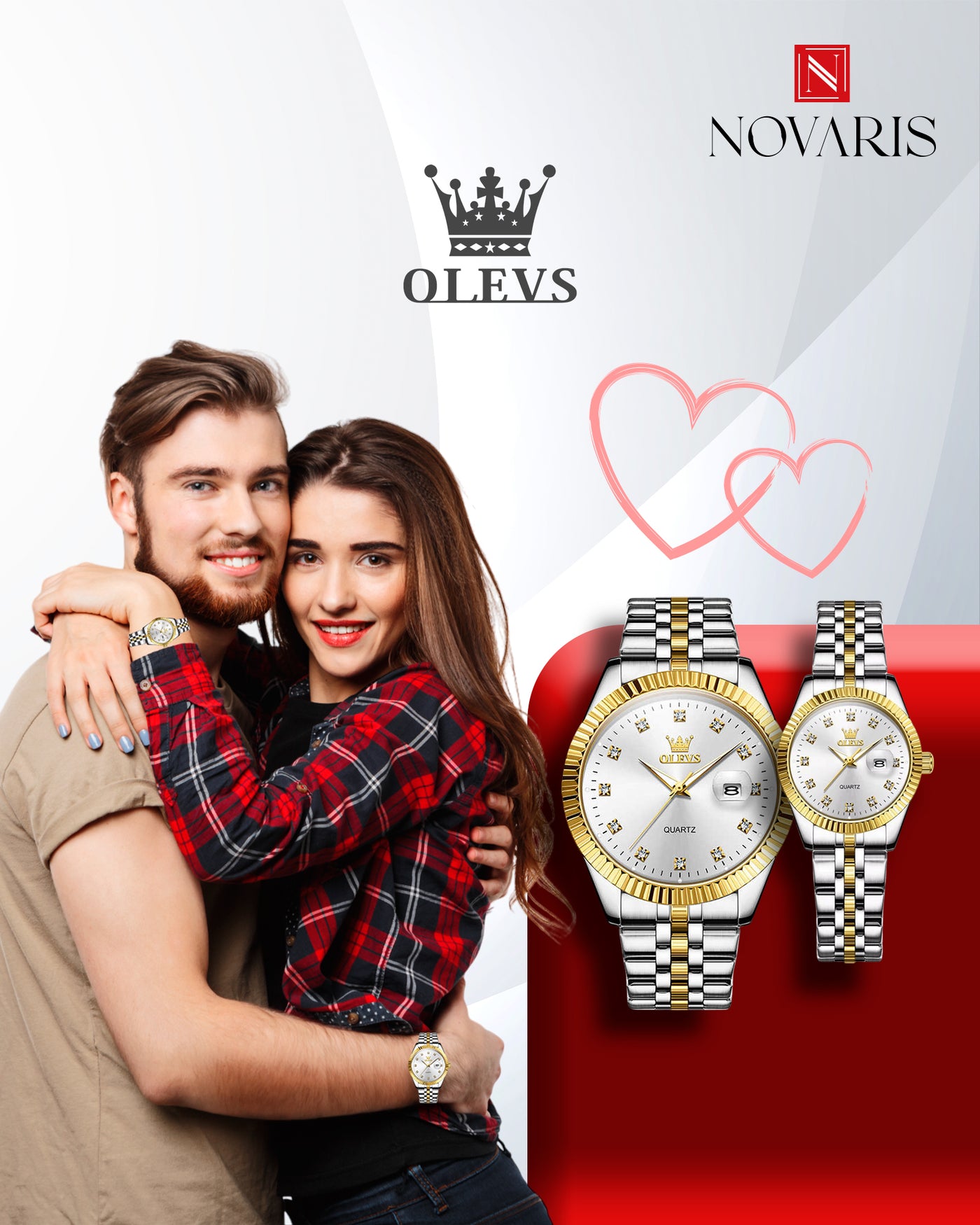 RELOJ PAREJA ATLAS PLATEADO OLEVS