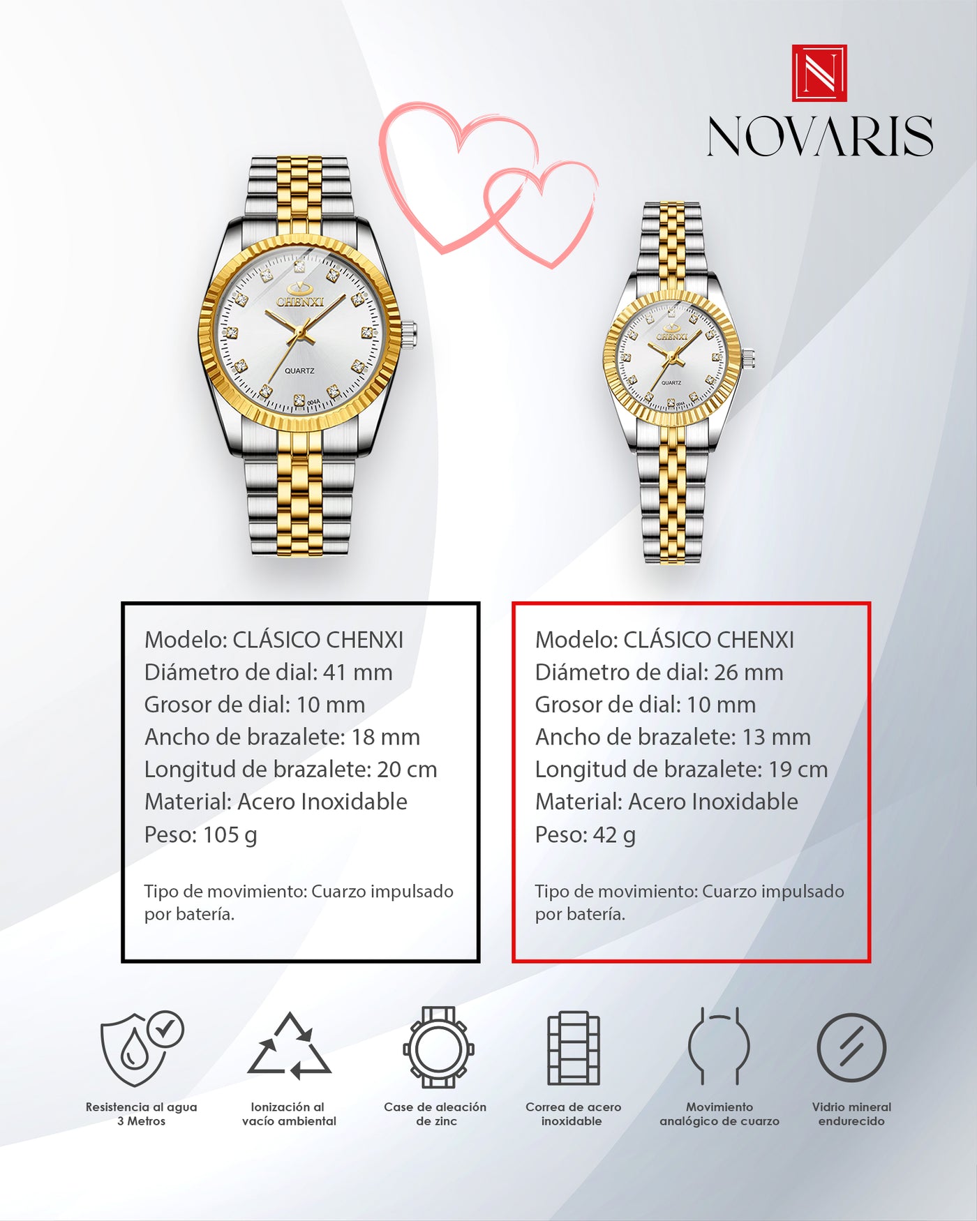 PAREJA RELOJ CHENXY BLANCO (INCLUYE 2 RELOJES)