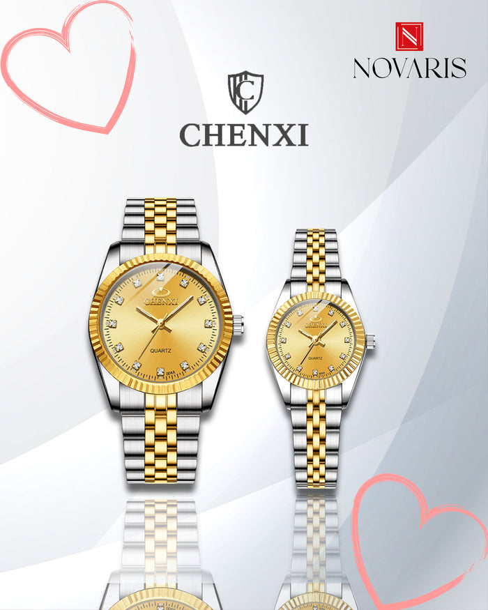 PAREJA RELOJ CHENXI DORADO (INCLUYE 2 RELOJES)