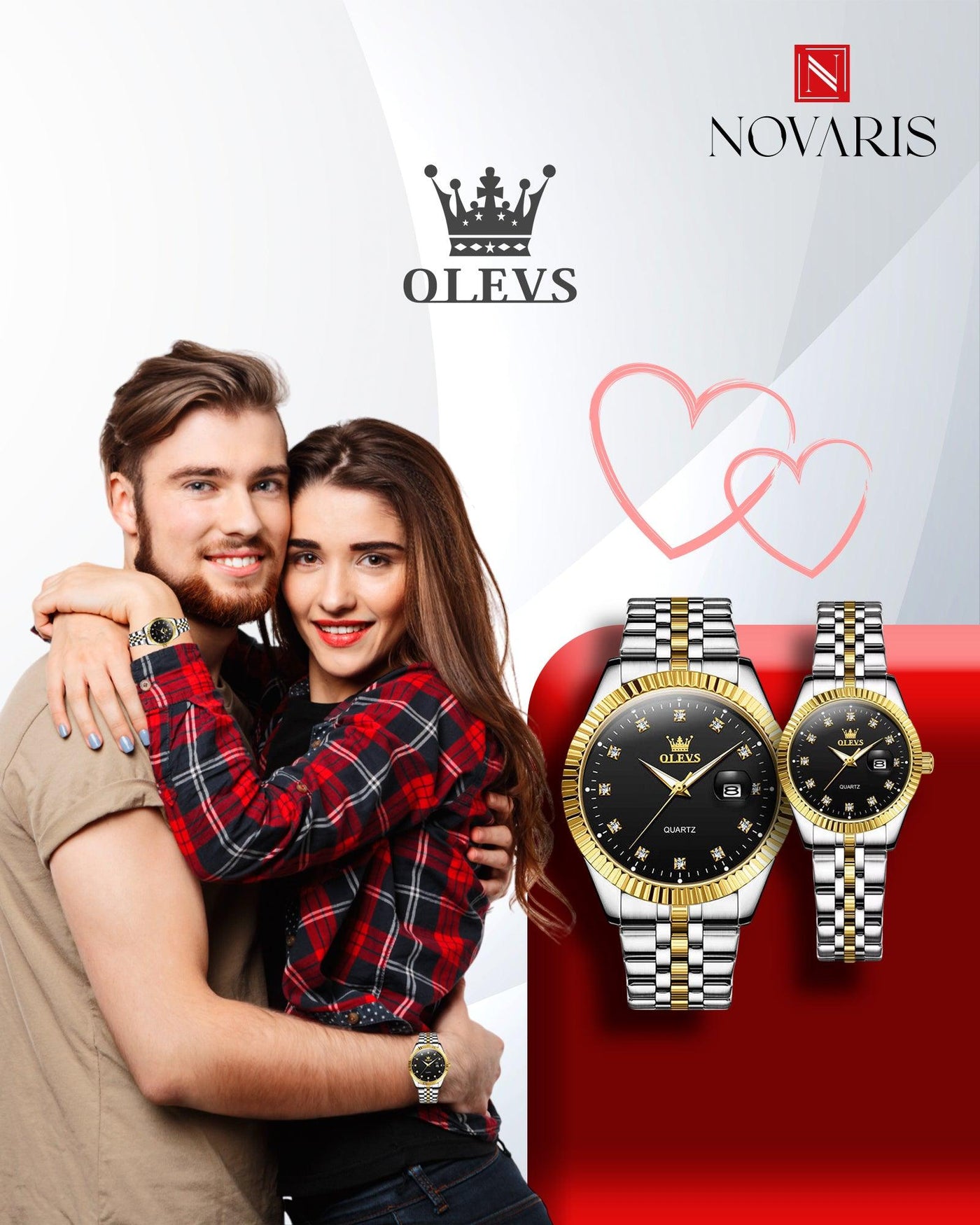 RELOJ PAREJA ATLAS NEGRO OLEVS