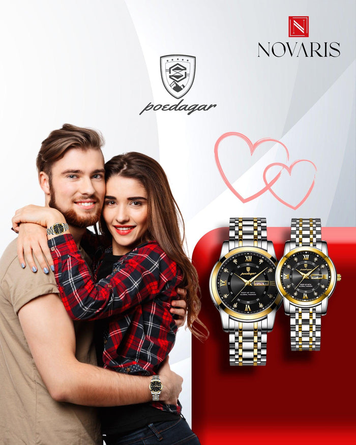RELOJ PAREJA ROMANO NEGRO POEDAGAR (INCLUYE 2 RELOJES)