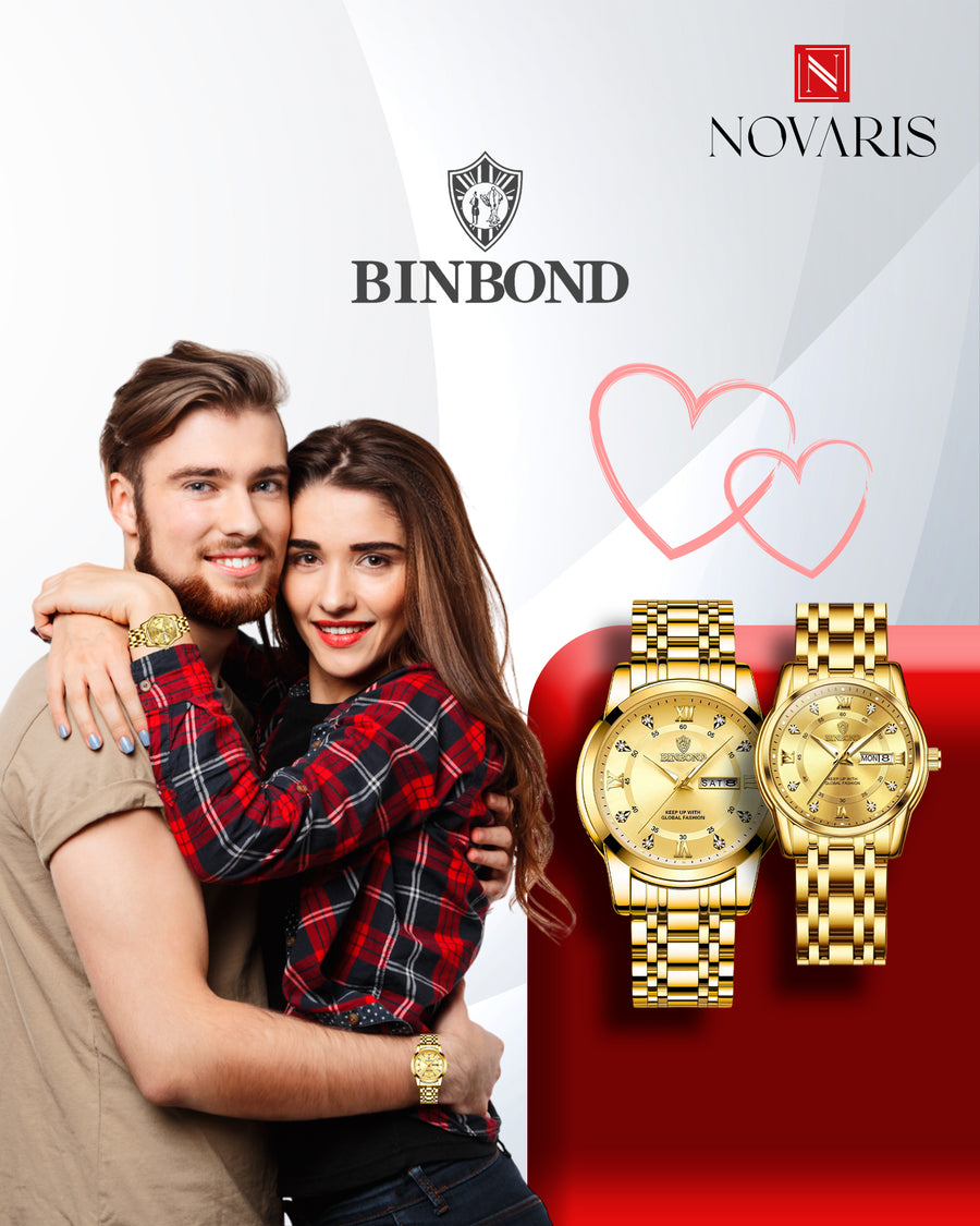 PAREJA RELOJ ROMANO DORADO BINBOND (INCLUYE 2 RELOJES)