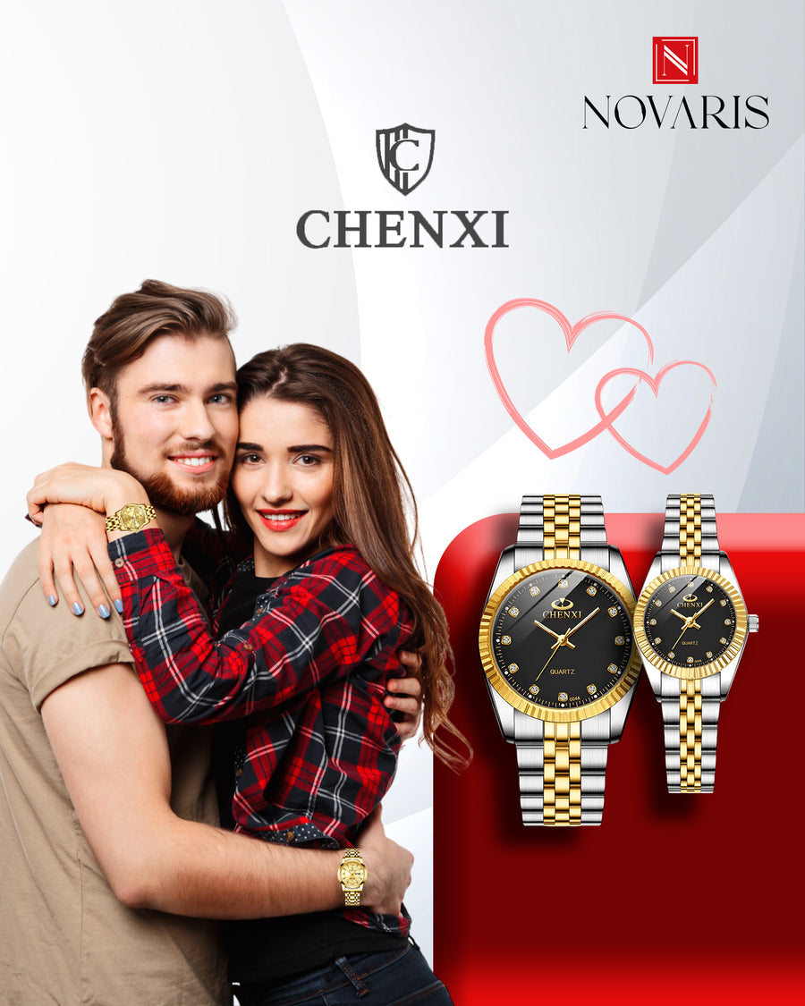 PAREJA RELOJ CHENXY NEGRO (INCLUYE 2 RELOJES)