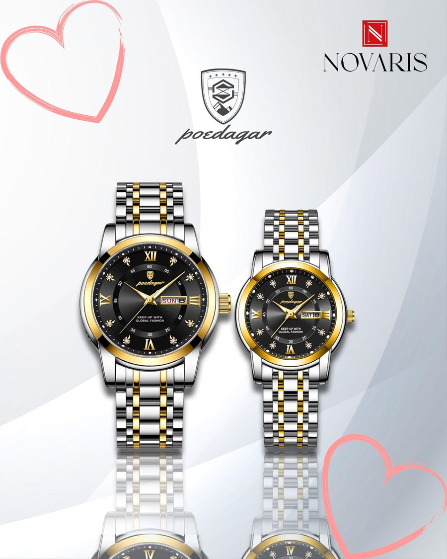 RELOJ PAREJA ROMANO NEGRO POEDAGAR (INCLUYE 2 RELOJES)
