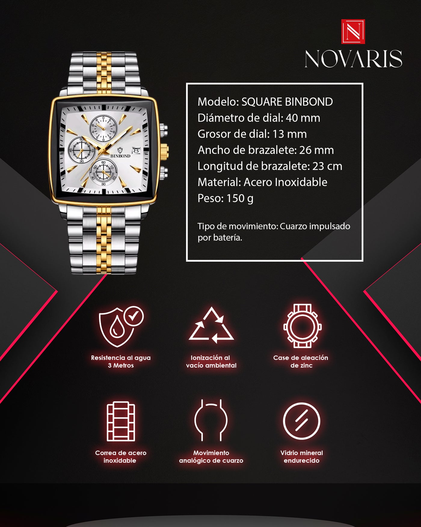 RELOJ HOMBRE SQUARE BINBOND (RHG)
