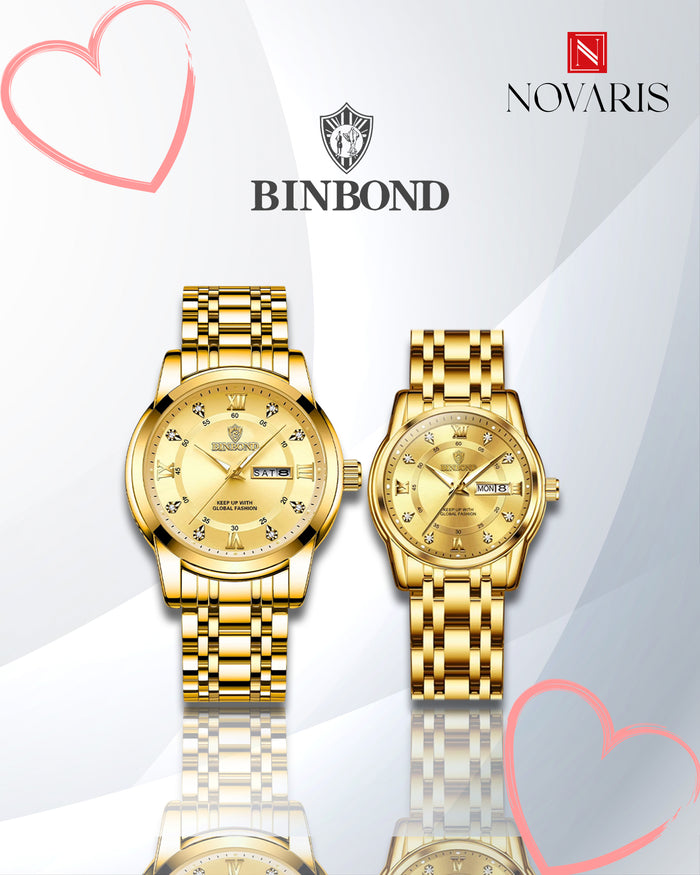 PAREJA RELOJ ROMANO DORADO BINBOND (INCLUYE 2 RELOJES)