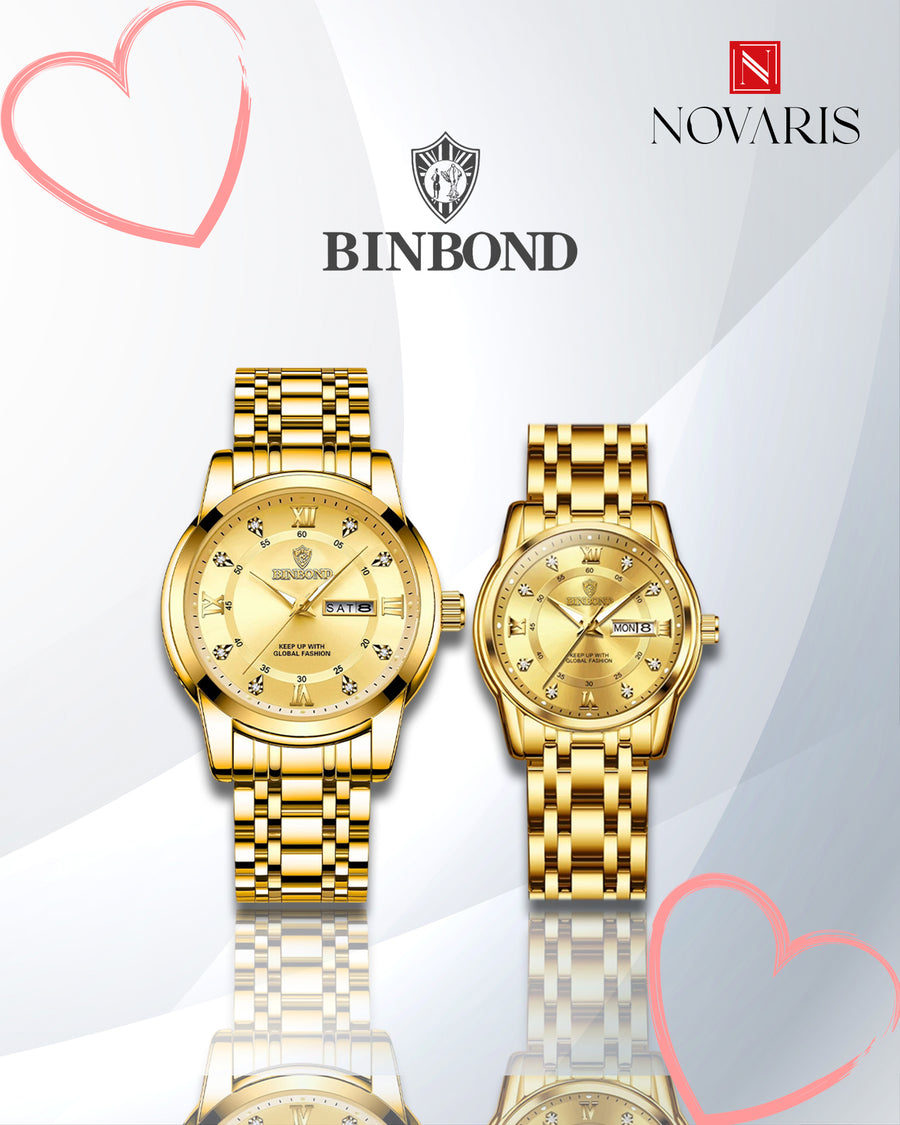 PAREJA RELOJ ROMANO DORADO BINBOND (INCLUYE 2 RELOJES)