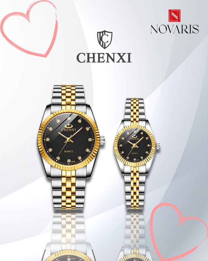 PAREJA RELOJ CHENXY NEGRO (INCLUYE 2 RELOJES)