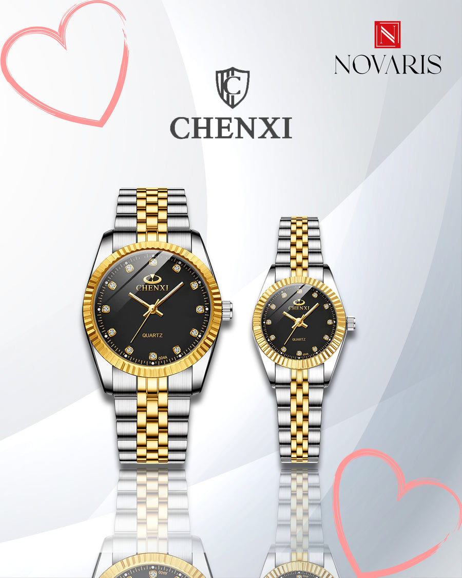 PAREJA RELOJ CHENXY NEGRO (INCLUYE 2 RELOJES)