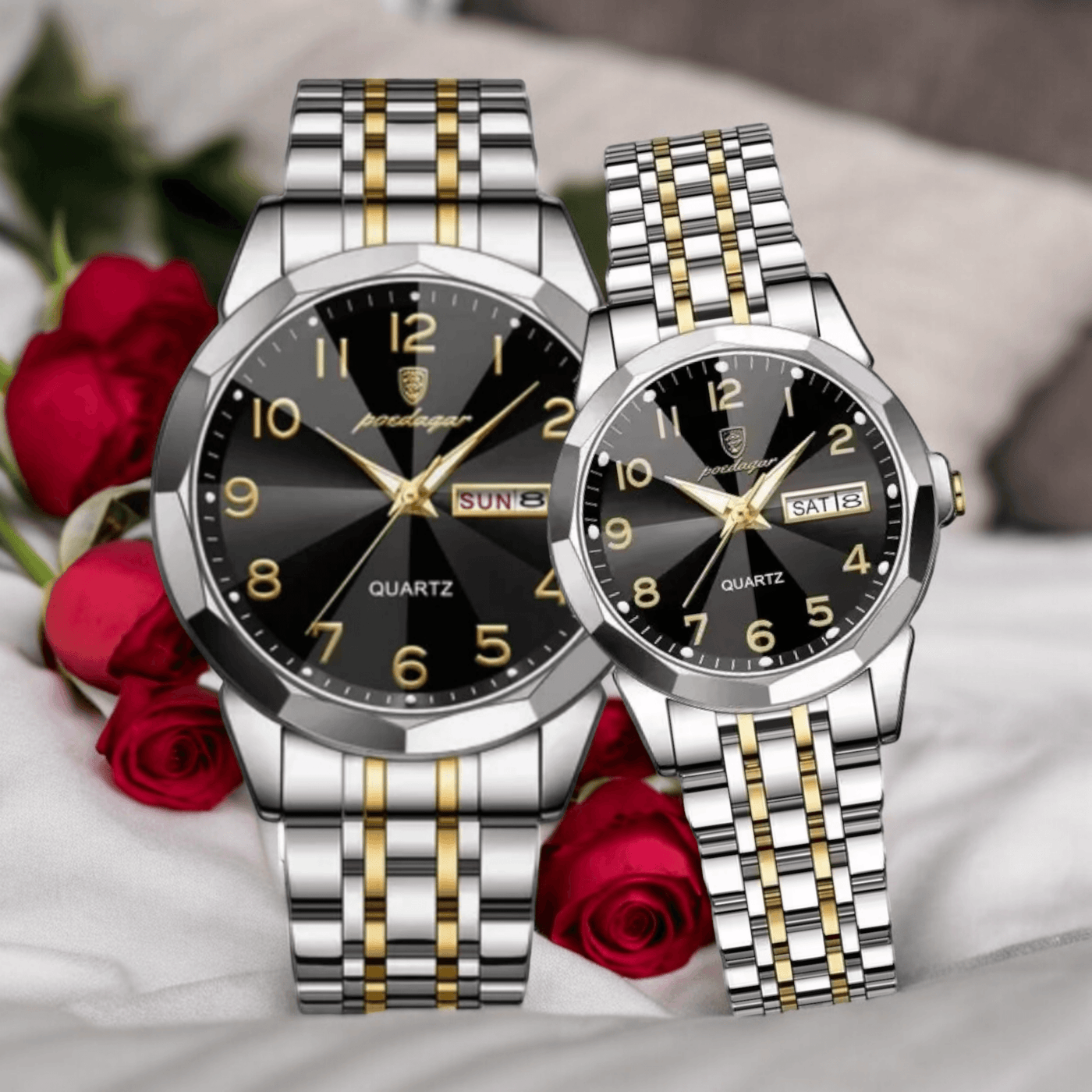 PAREJA RELOJ SILVER/NEGRO PODEGAR (INCLUYE 2 RELOJES) - NOVARIS